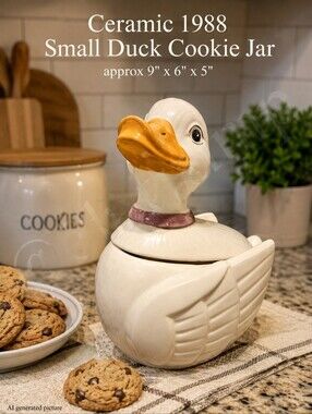 Ceramic 1988 Small Duck Cookie Jar approx 9" x 6" x 5"